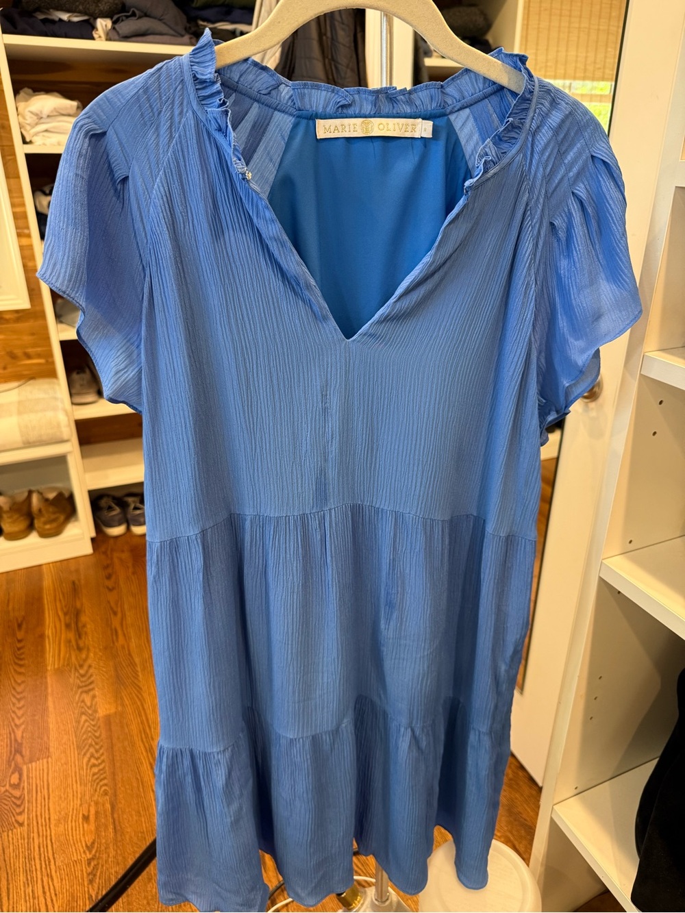 Marie Oliver Bright Blue Textured V-Neck Dress
